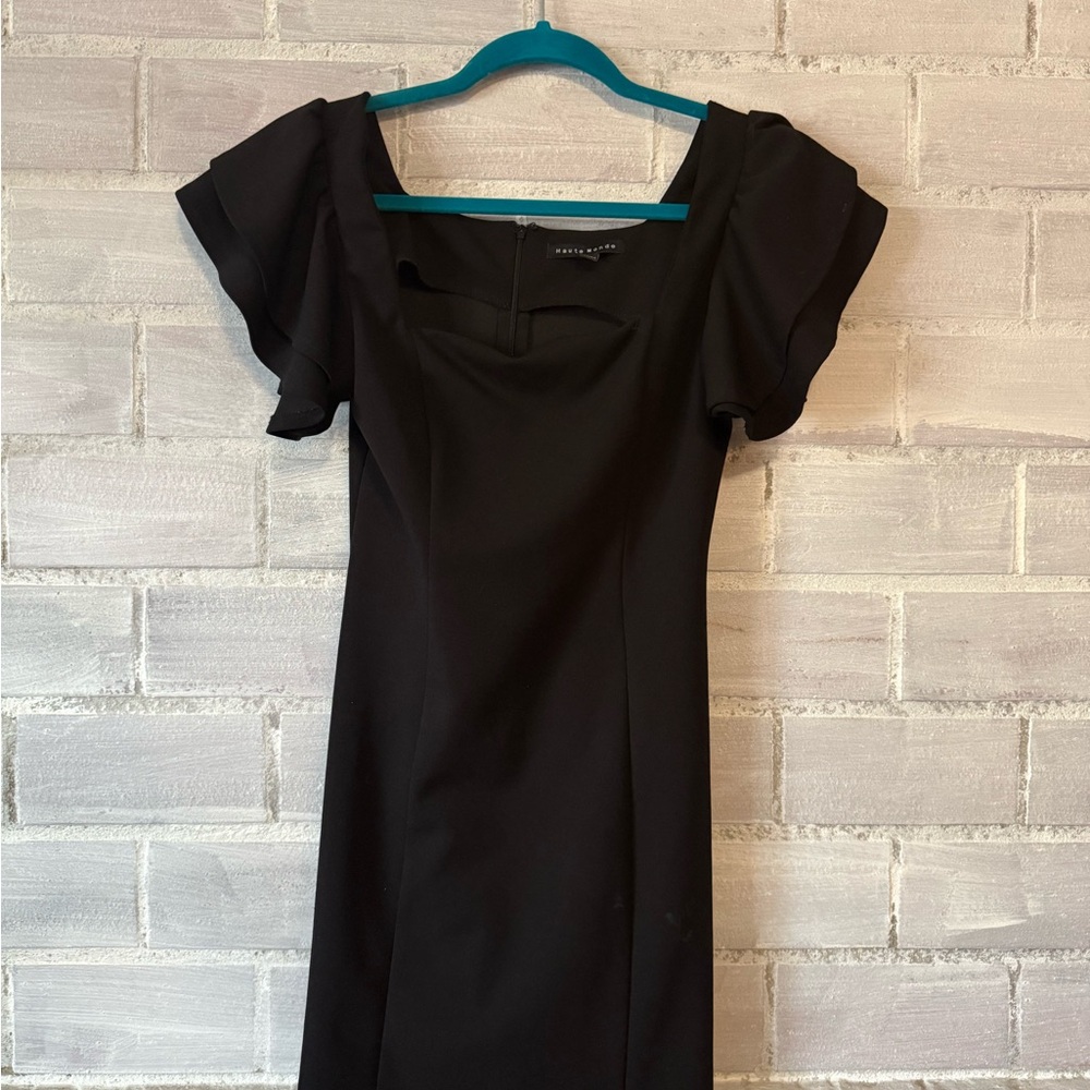 Haute Monde Black Flutter Sleeve Midi Dress
